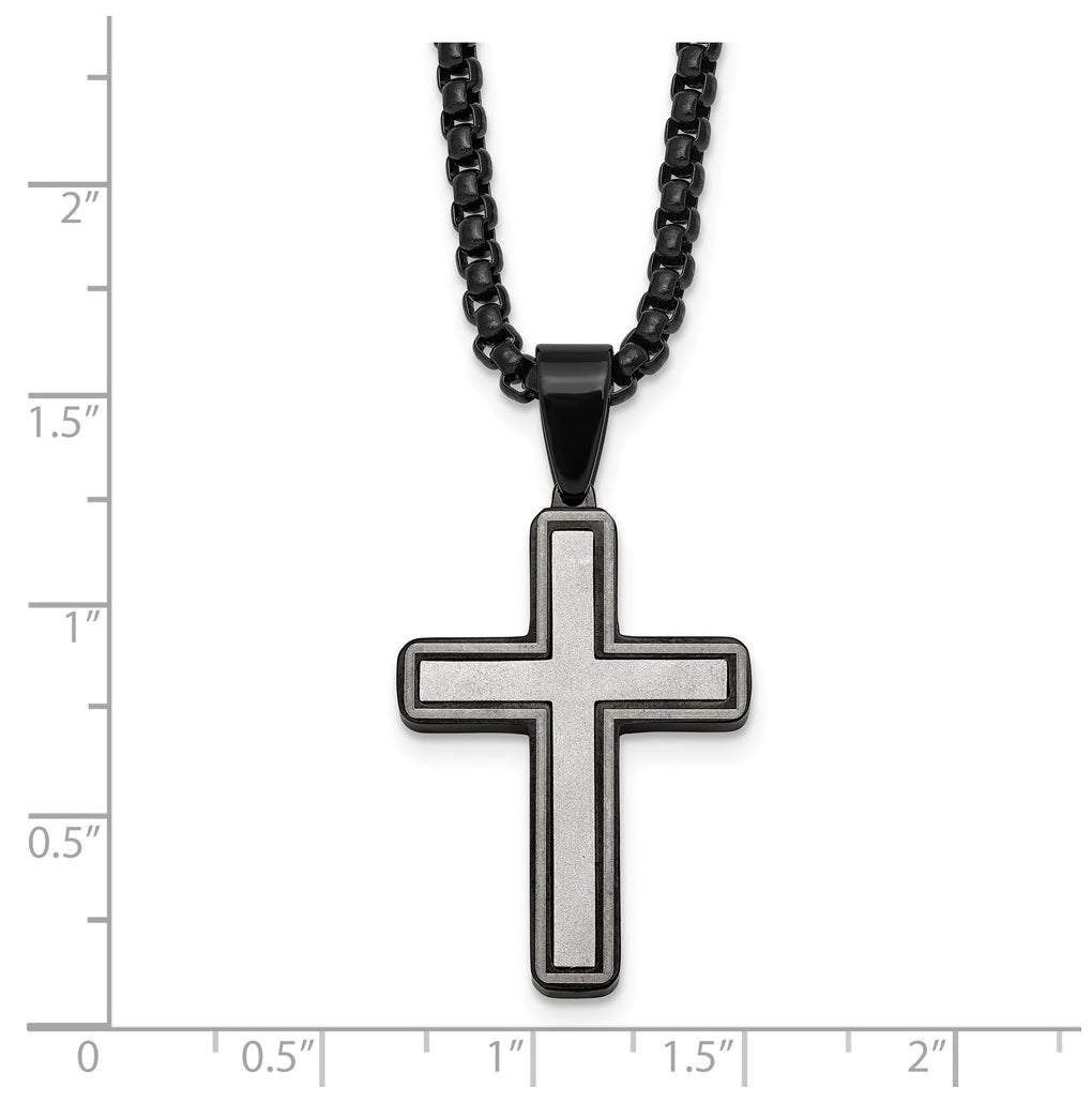 Stainless Steel Brushed and Polished Black IP-plated Cross 24in Necklace – Elegant Jewelry Gift for Birthday, Anniversary, Engagement, Wedding