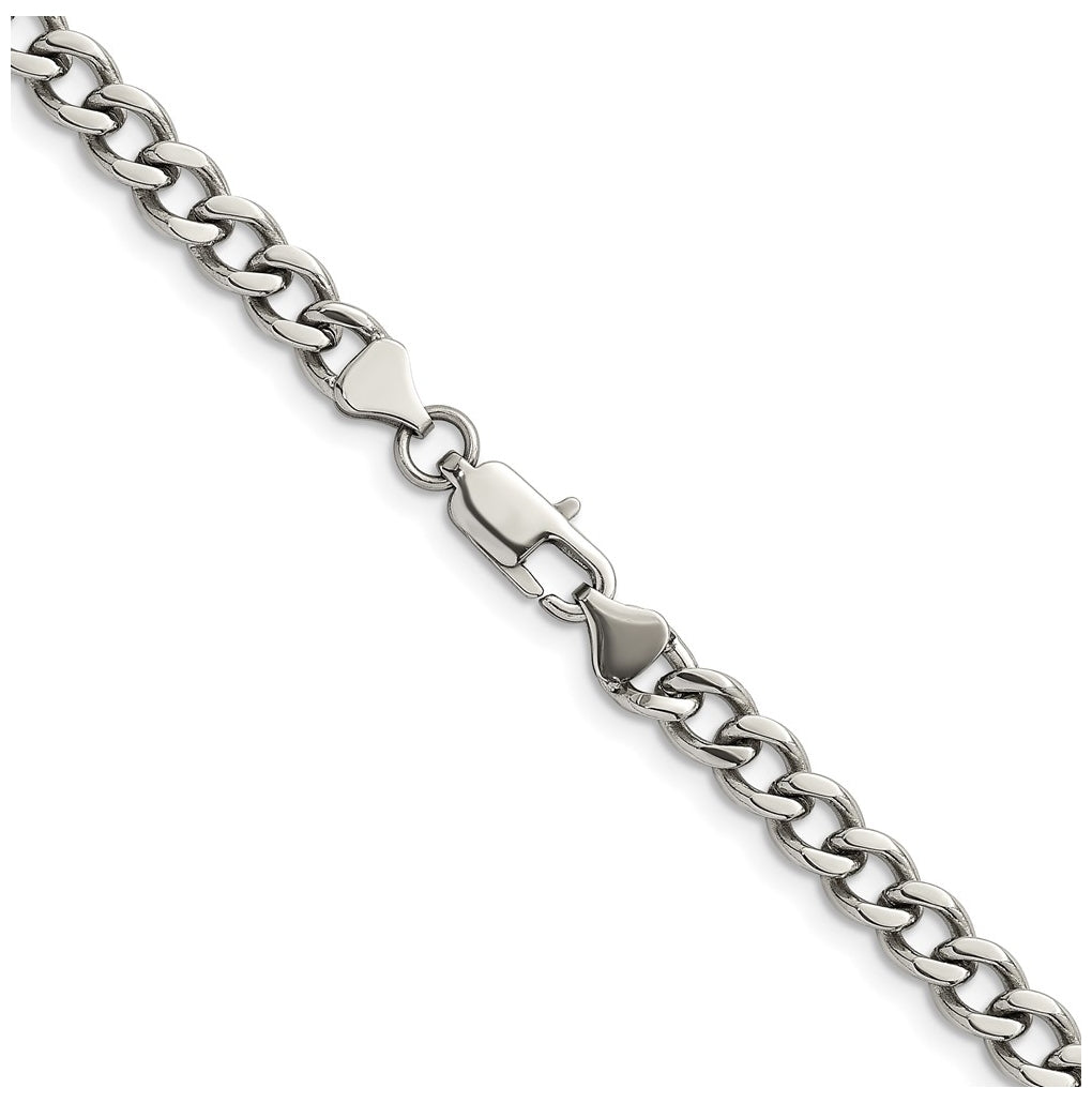Stainless Steel Polished 5.25mm Curb Chain 17.5in Necklace – Elegant Jewelry Gift for Birthday, Anniversary, Engagement, Wedding