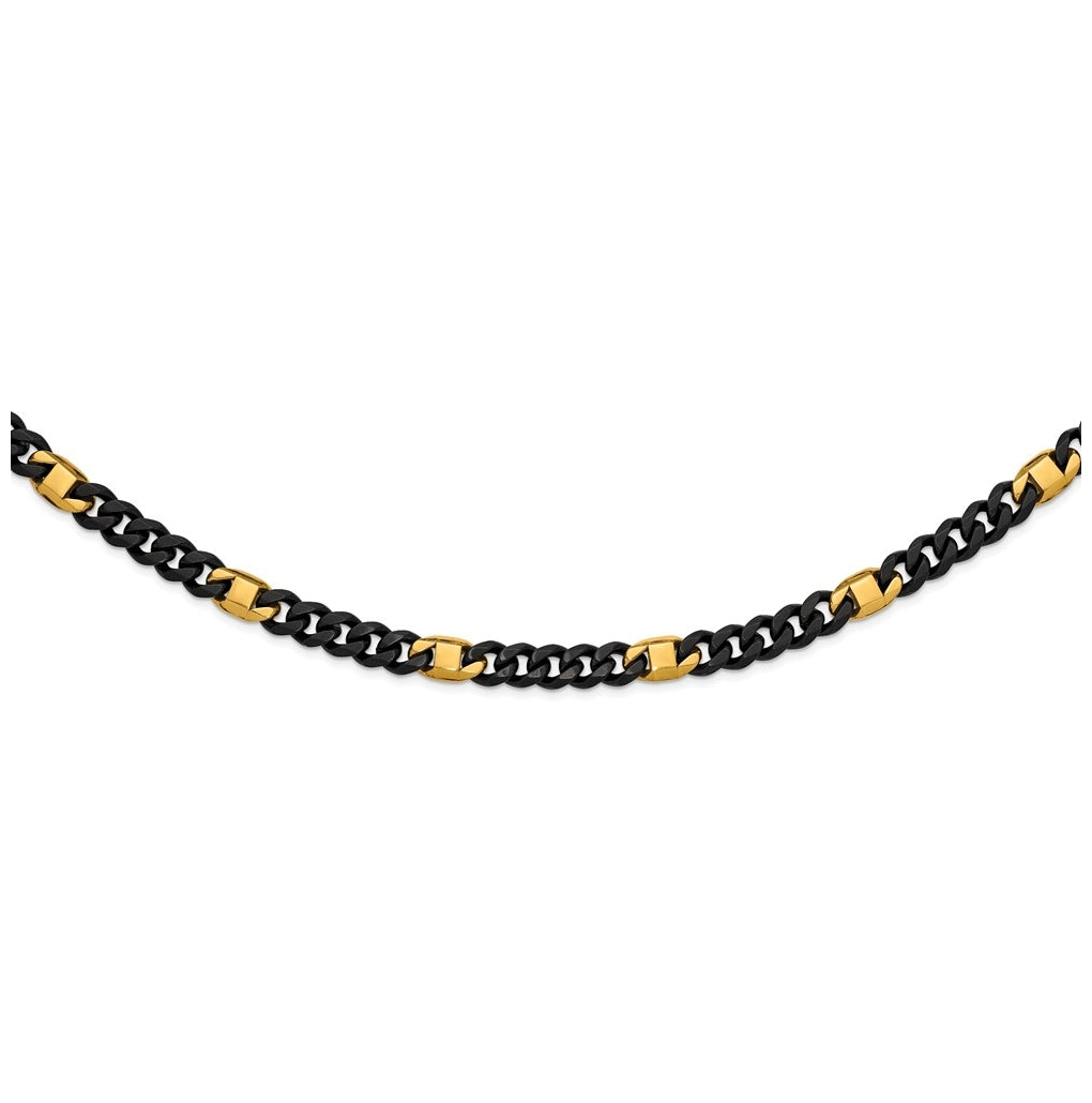 Stainless Steel Brushed & Polished Black/Yellow IP Cuban Link 22in Necklace – Elegant Jewelry Gift for Birthday, Anniversary, Engagement, Wedding
