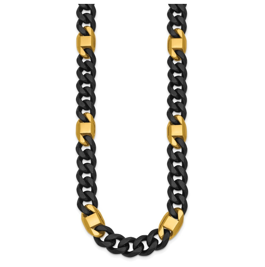 Stainless Steel Brushed & Polished Black/Yellow IP Cuban Link 22in Necklace – Elegant Jewelry Gift for Birthday, Anniversary, Engagement, Wedding