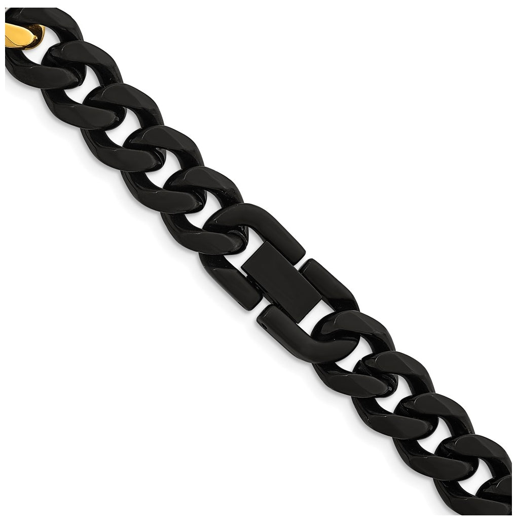 Stainless Steel Brushed & Polished Black/Yellow IP Cuban Link 22in Necklace – Elegant Jewelry Gift for Birthday, Anniversary, Engagement, Wedding