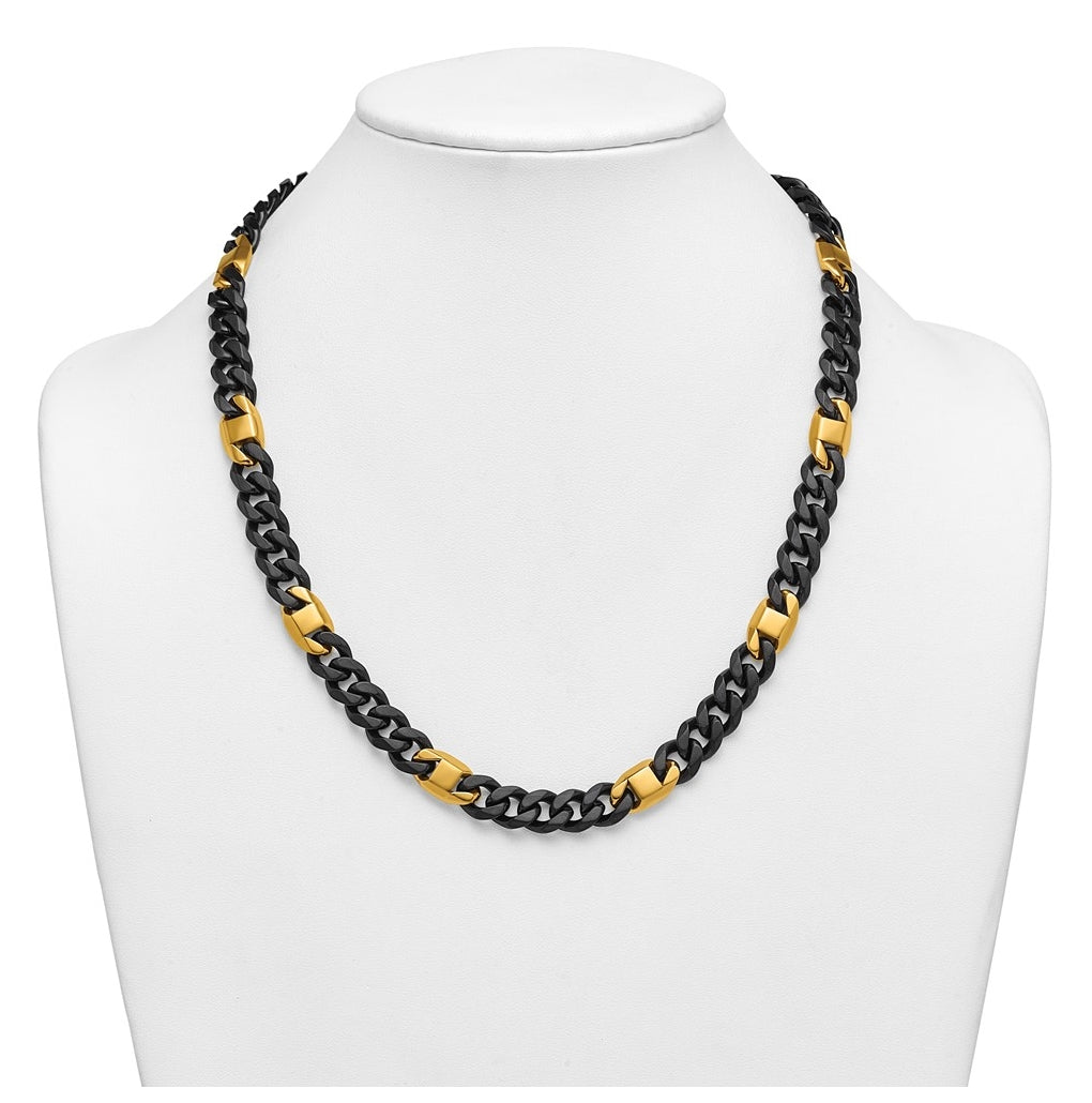 Stainless Steel Brushed & Polished Black/Yellow IP Cuban Link 22in Necklace – Elegant Jewelry Gift for Birthday, Anniversary, Engagement, Wedding