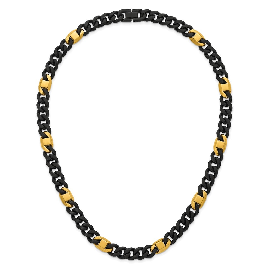 Stainless Steel Brushed & Polished Black/Yellow IP Cuban Link 22in Necklace – Elegant Jewelry Gift for Birthday, Anniversary, Engagement, Wedding