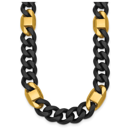Stainless Steel Brushed & Polished Black/Yellow IP Cuban Link 22in Necklace – Elegant Jewelry Gift for Birthday, Anniversary, Engagement, Wedding