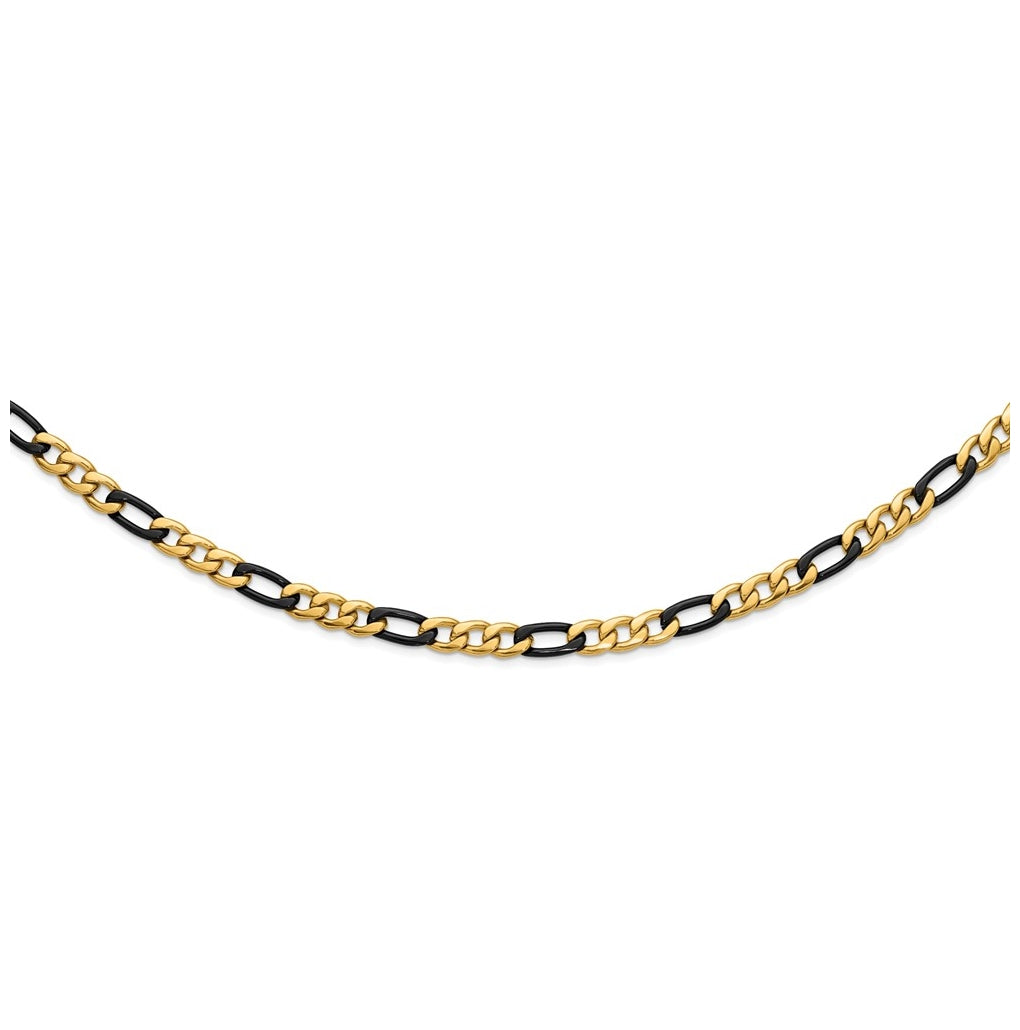 Stainless Steel Polished Yellowith Black IP-plated 9mm Figaro 24in Necklace – Elegant Jewelry Gift for Birthday, Anniversary, Engagement, Wedding