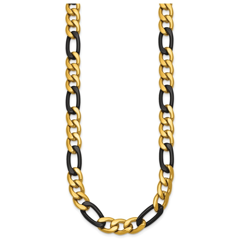 Stainless Steel Polished Yellowith Black IP-plated 9mm Figaro 24in Necklace – Elegant Jewelry Gift for Birthday, Anniversary, Engagement, Wedding