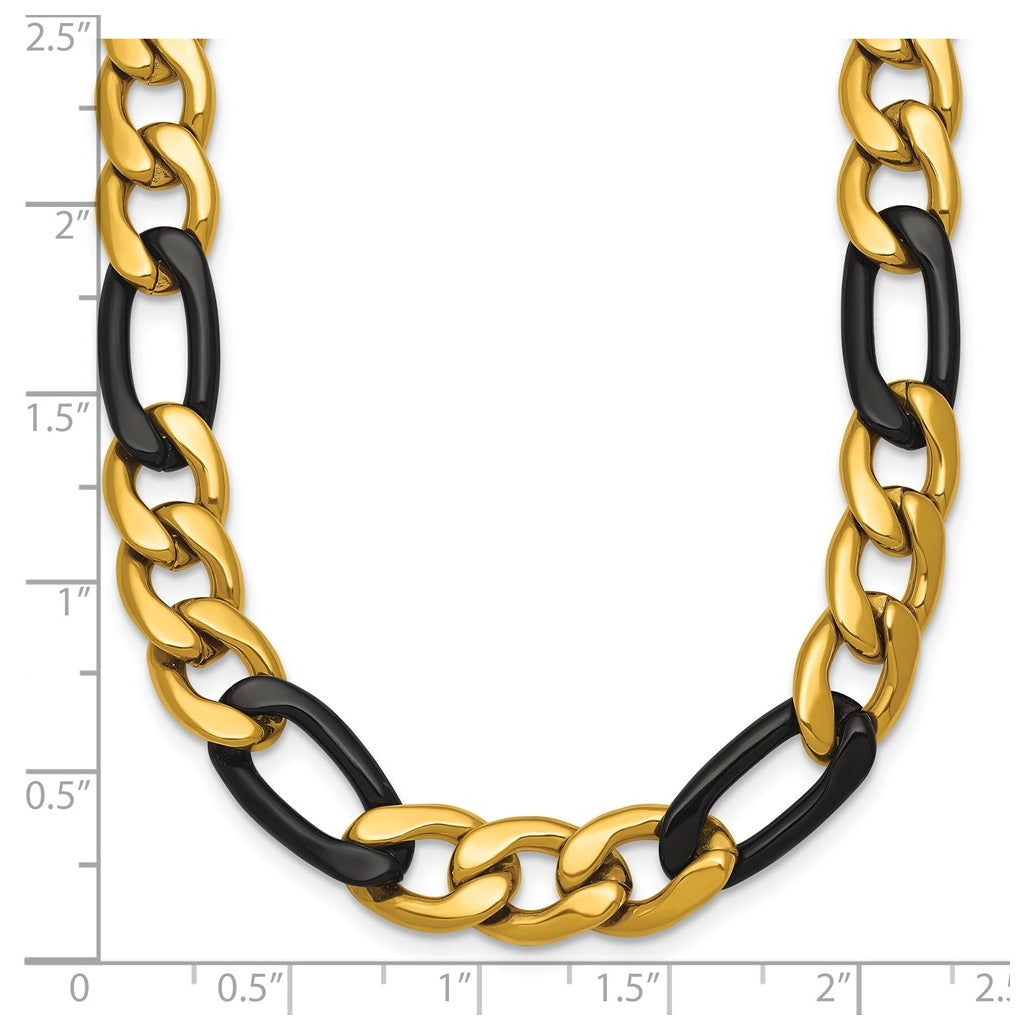 Stainless Steel Polished Yellowith Black IP-plated 9mm Figaro 24in Necklace – Elegant Jewelry Gift for Birthday, Anniversary, Engagement, Wedding