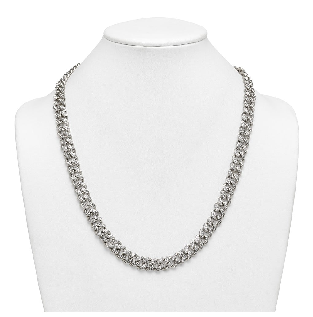 Stainless Steel Polished 11.5mm Full Crystal Curb Link 24.25in Necklace – Elegant Jewelry Gift for Birthday, Anniversary, Engagement, Wedding