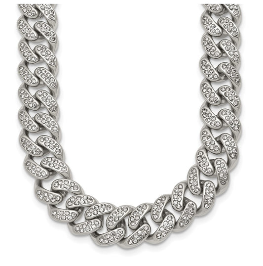 Stainless Steel Polished 11.5mm Full Crystal Curb Link 24.25in Necklace – Elegant Jewelry Gift for Birthday, Anniversary, Engagement, Wedding