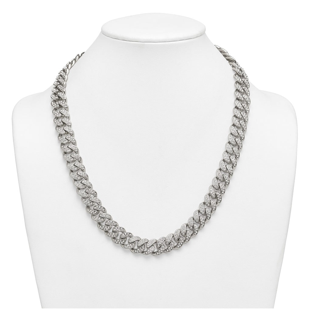 Stainless Steel Polished 14.5mm Full Crystal Curb Link 23.5in Necklace – Elegant Jewelry Gift for Birthday, Anniversary, Engagement, Wedding