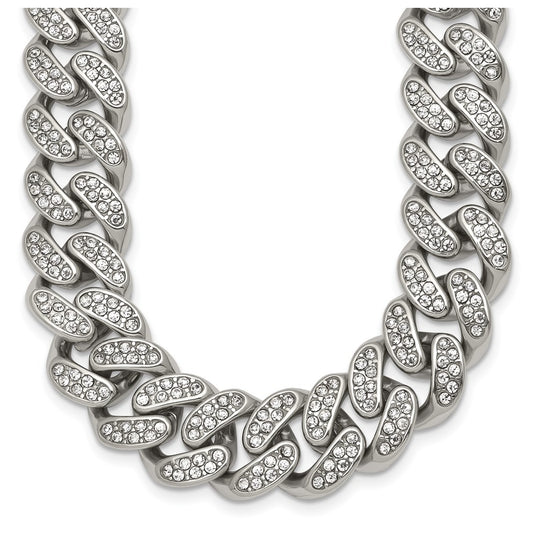 Stainless Steel Polished 14.5mm Full Crystal Curb Link 23.5in Necklace – Elegant Jewelry Gift for Birthday, Anniversary, Engagement, Wedding