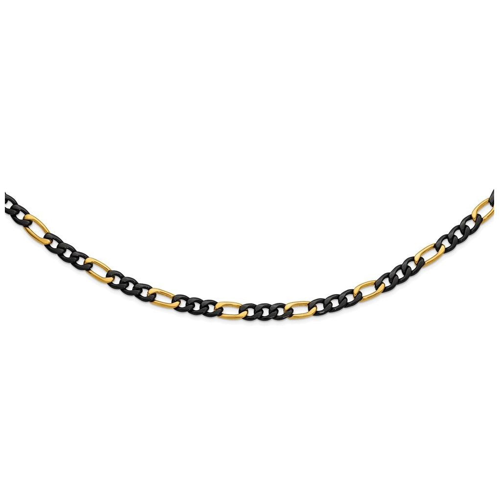 Stainless Steel Polished Black/Yellow IP-plated 9mm Figaro 24in Necklace – Elegant Jewelry Gift for Birthday, Anniversary, Engagement, Wedding