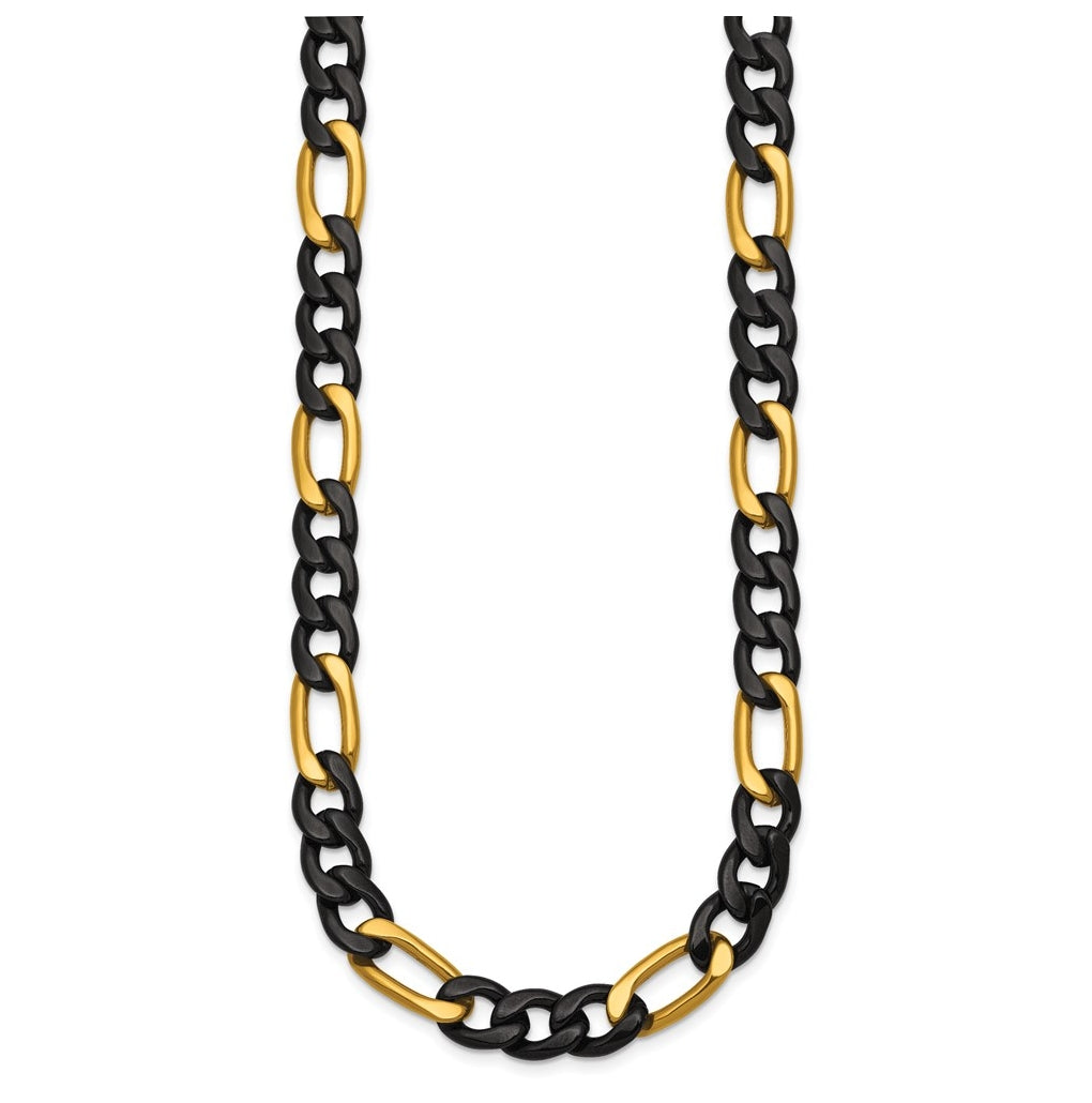 Stainless Steel Polished Black/Yellow IP-plated 9mm Figaro 24in Necklace – Elegant Jewelry Gift for Birthday, Anniversary, Engagement, Wedding