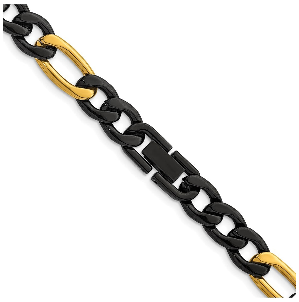 Stainless Steel Polished Black/Yellow IP-plated 9mm Figaro 24in Necklace – Elegant Jewelry Gift for Birthday, Anniversary, Engagement, Wedding