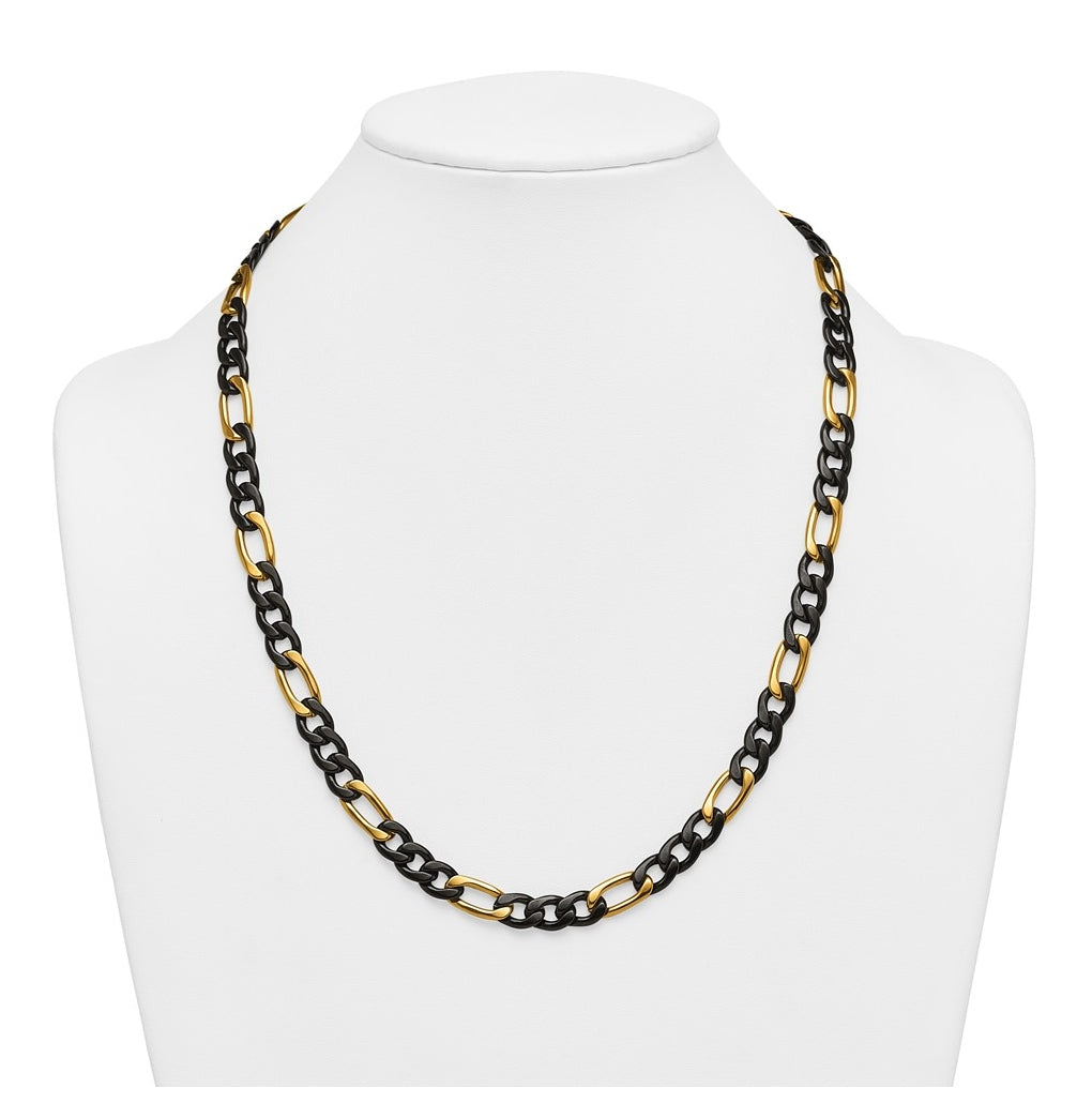 Stainless Steel Polished Black/Yellow IP-plated 9mm Figaro 24in Necklace – Elegant Jewelry Gift for Birthday, Anniversary, Engagement, Wedding