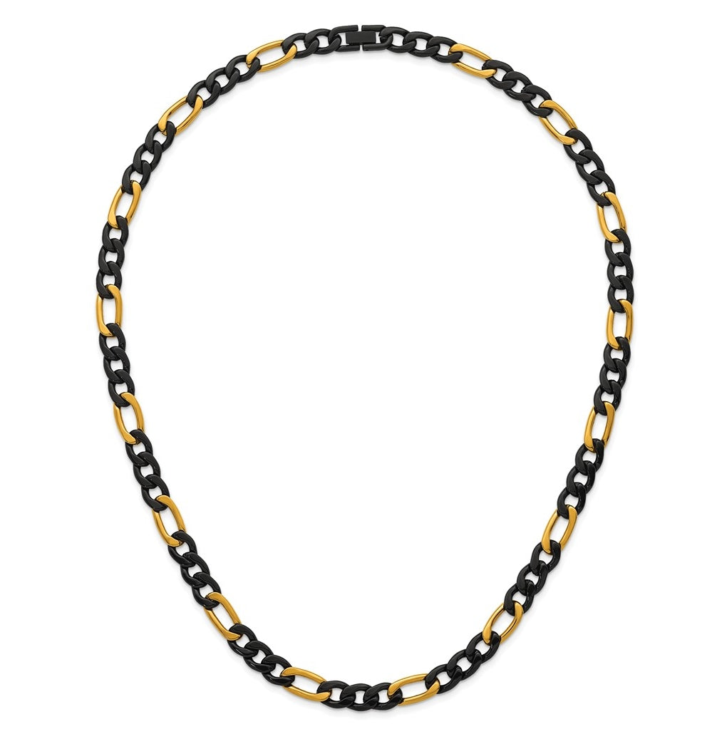 Stainless Steel Polished Black/Yellow IP-plated 9mm Figaro 24in Necklace – Elegant Jewelry Gift for Birthday, Anniversary, Engagement, Wedding