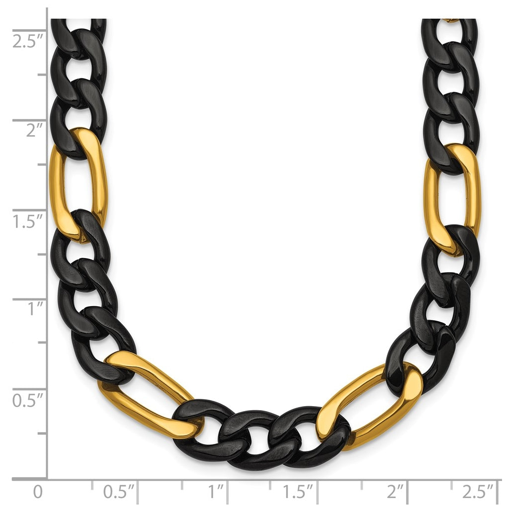 Stainless Steel Polished Black/Yellow IP-plated 9mm Figaro 24in Necklace – Elegant Jewelry Gift for Birthday, Anniversary, Engagement, Wedding