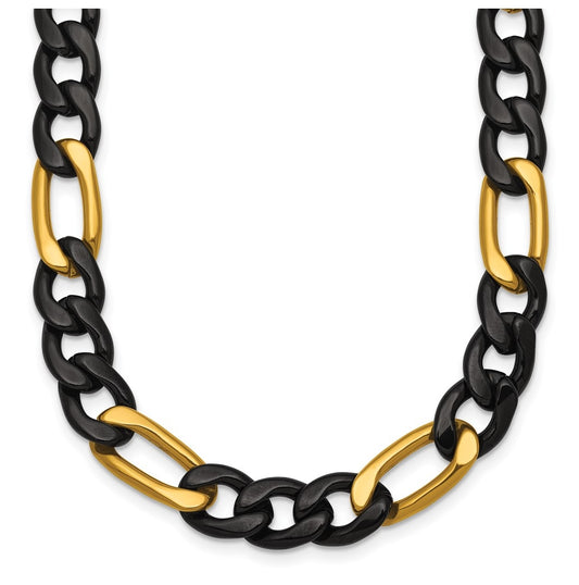 Stainless Steel Polished Black/Yellow IP-plated 9mm Figaro 24in Necklace – Elegant Jewelry Gift for Birthday, Anniversary, Engagement, Wedding