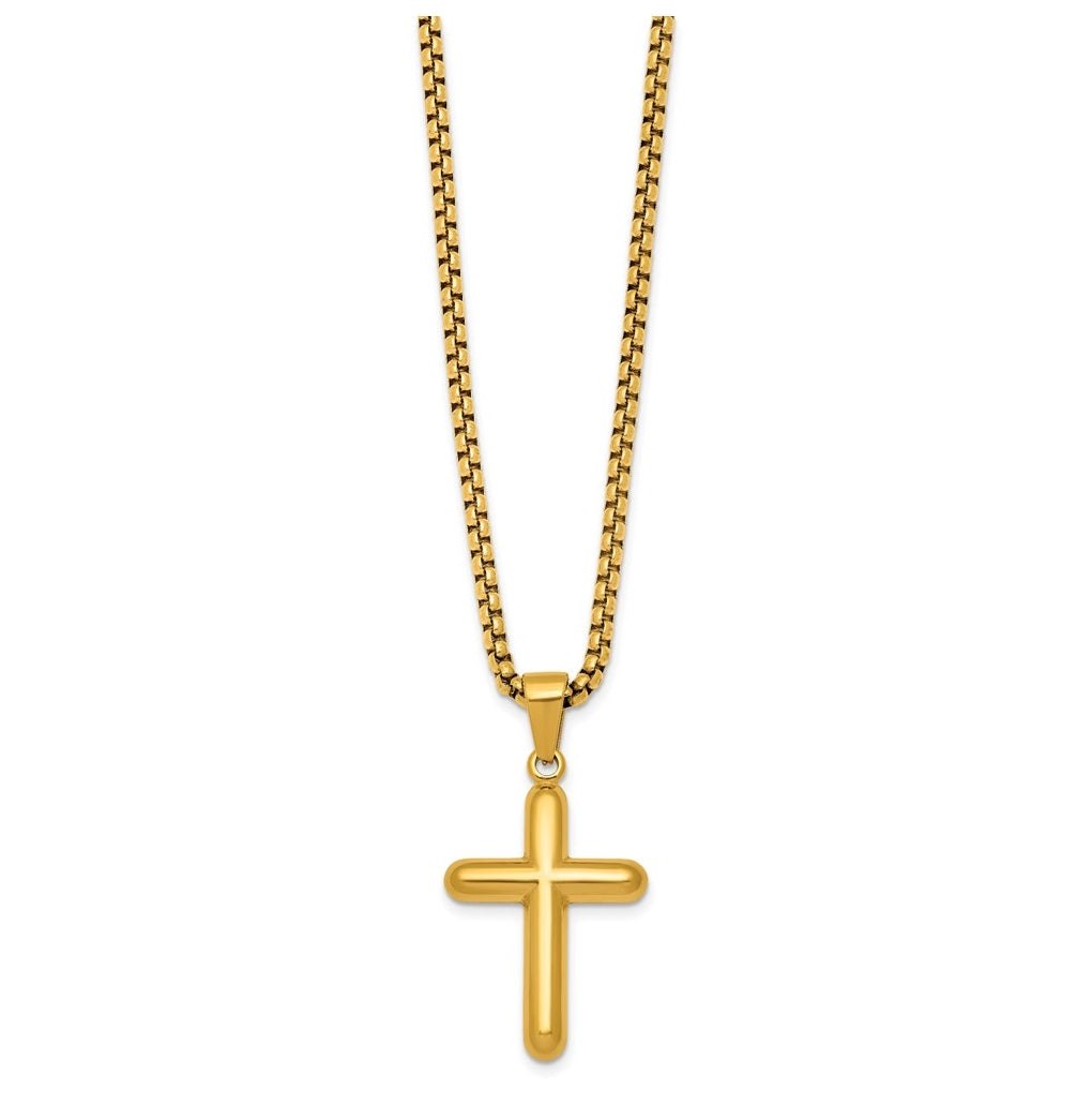 Stainless Steel Polished Yellow IP-plated Cross 24in Necklace – Elegant Jewelry Gift for Birthday, Anniversary, Engagement, Wedding