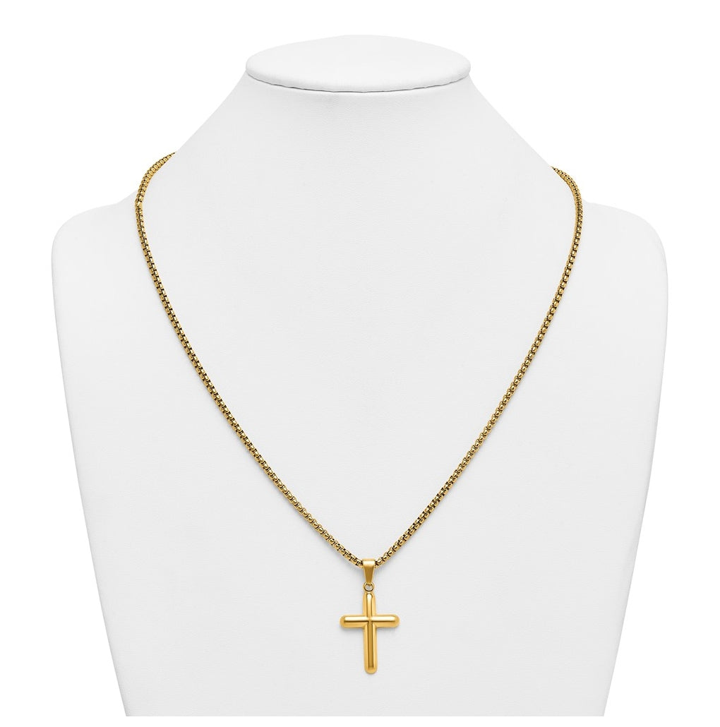 Stainless Steel Polished Yellow IP-plated Cross 24in Necklace – Elegant Jewelry Gift for Birthday, Anniversary, Engagement, Wedding