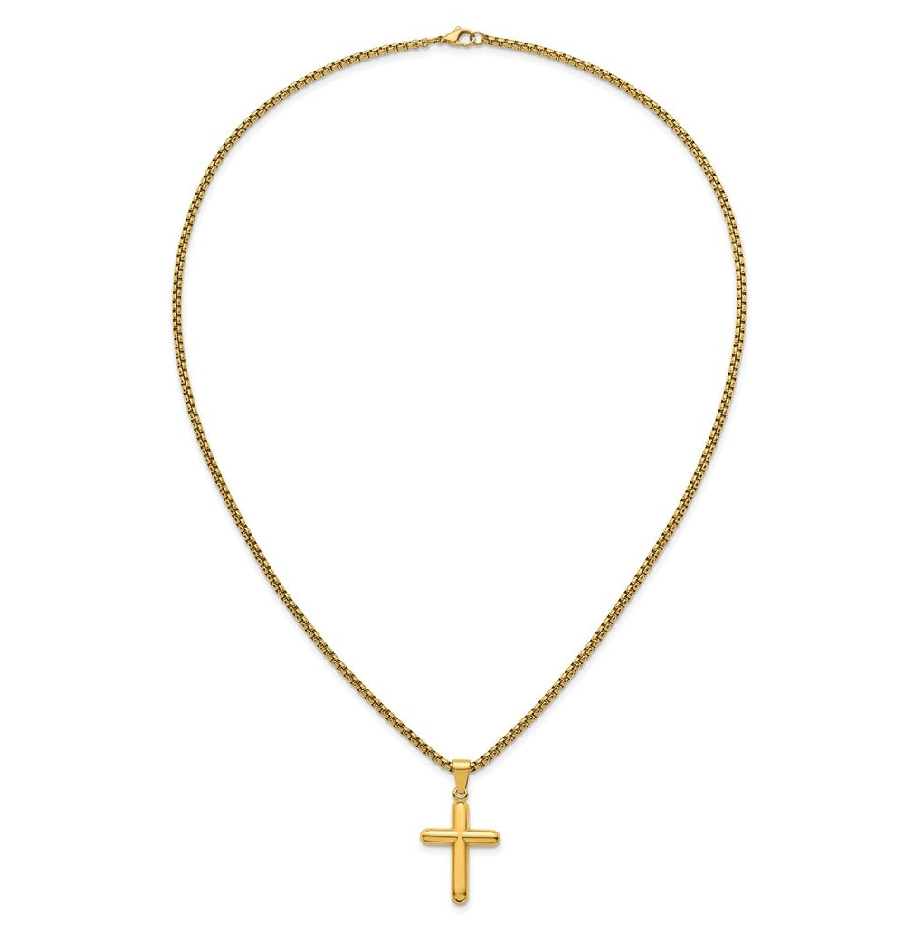 Stainless Steel Polished Yellow IP-plated Cross 24in Necklace – Elegant Jewelry Gift for Birthday, Anniversary, Engagement, Wedding