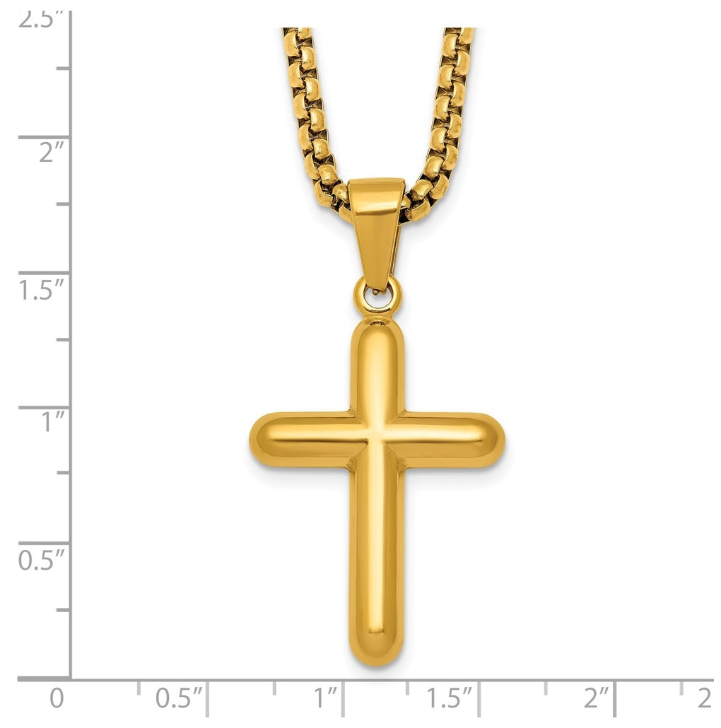 Stainless Steel Polished Yellow IP-plated Cross 24in Necklace – Elegant Jewelry Gift for Birthday, Anniversary, Engagement, Wedding