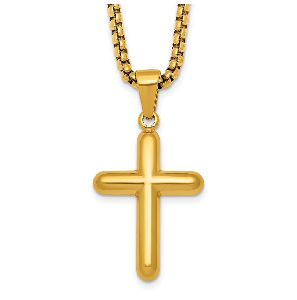 Stainless Steel Polished Yellow IP-plated Cross 24in Necklace – Elegant Jewelry Gift for Birthday, Anniversary, Engagement, Wedding