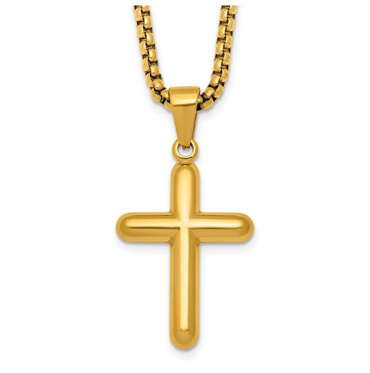 Stainless Steel Polished Yellow IP-plated Cross 24in Necklace – Elegant Jewelry Gift for Birthday, Anniversary, Engagement, Wedding