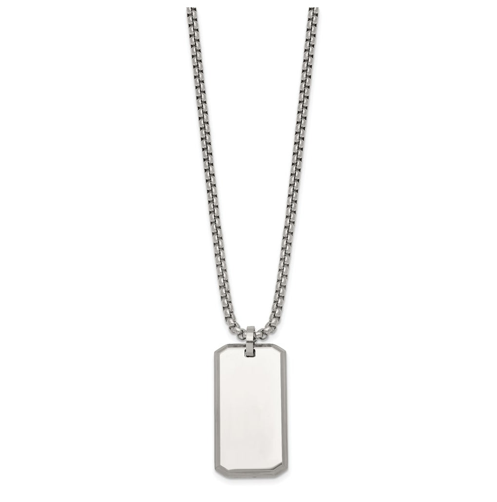 Stainless Steel Polished Dog Tag 24in Necklace – Elegant Jewelry Gift for Birthday, Anniversary, Engagement, Wedding