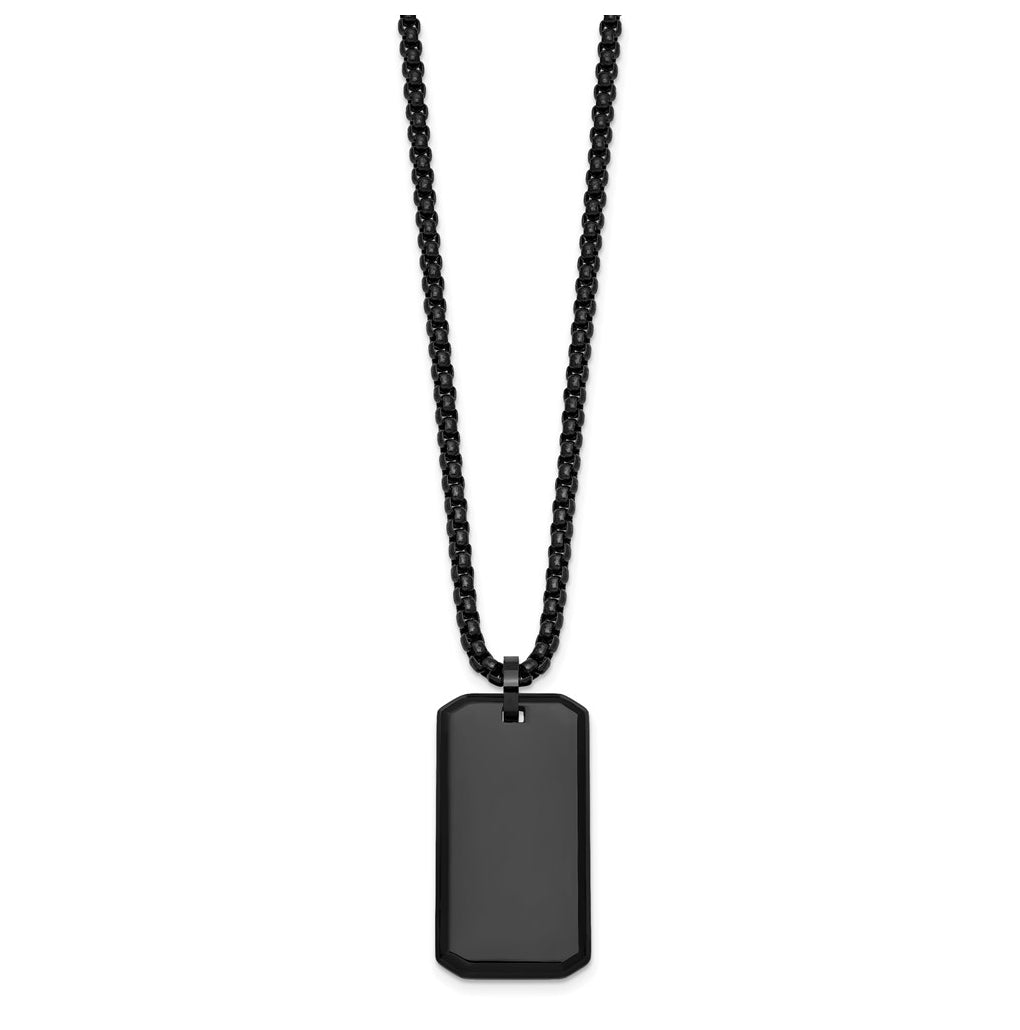 Stainless Steel Polished Black IP-plated Dog Tag 24in Necklace – Elegant Jewelry Gift for Birthday, Anniversary, Engagement, Wedding