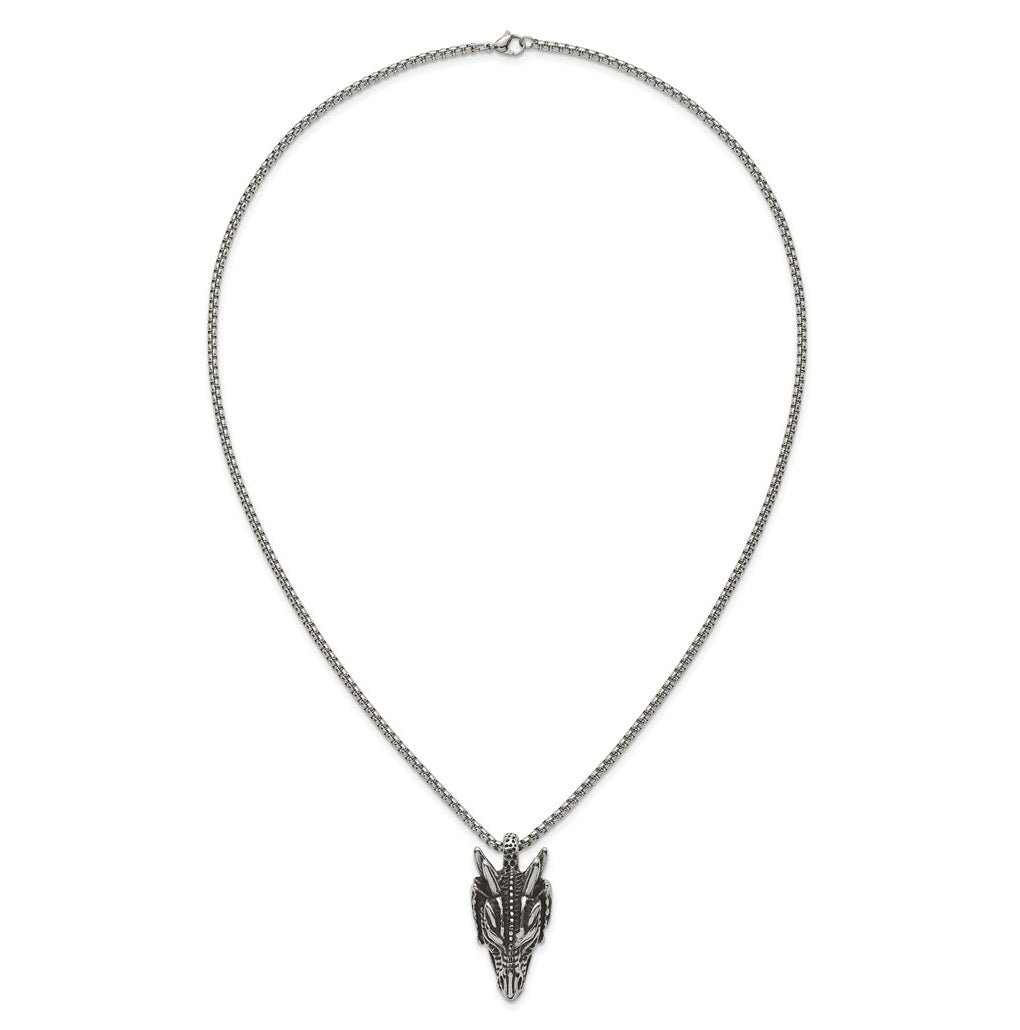 Stainless Steel Antiqued and Polished Dragon Head 24in Necklace – Elegant Jewelry Gift for Birthday, Anniversary, Engagement, Wedding