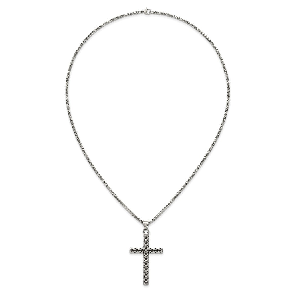 Stainless Steel Antiqued and Polished Braided Cross 24in Necklace – Elegant Jewelry Gift for Birthday, Anniversary, Engagement, Wedding