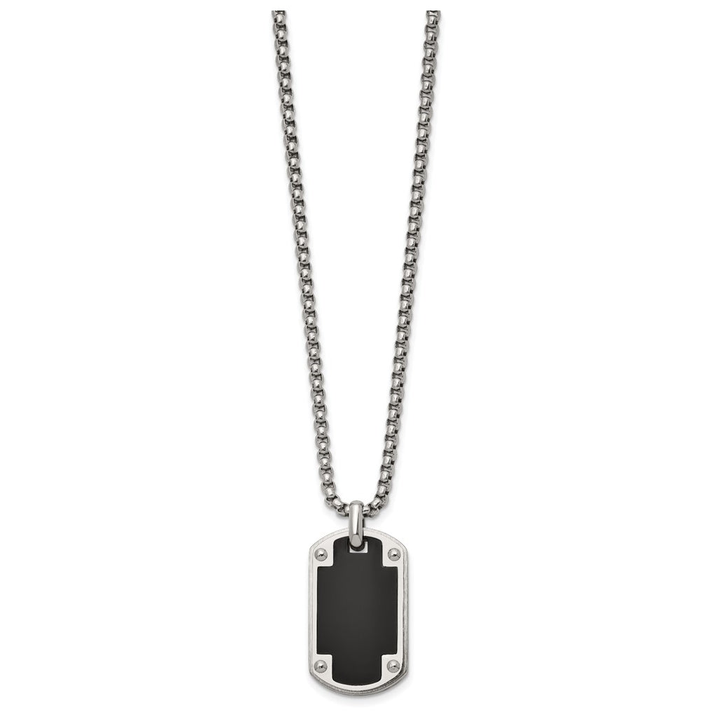Stainless Steel Polished Black IP-plated Center Dog Tag 24in Necklace – Elegant Jewelry Gift for Birthday, Anniversary, Engagement, Wedding
