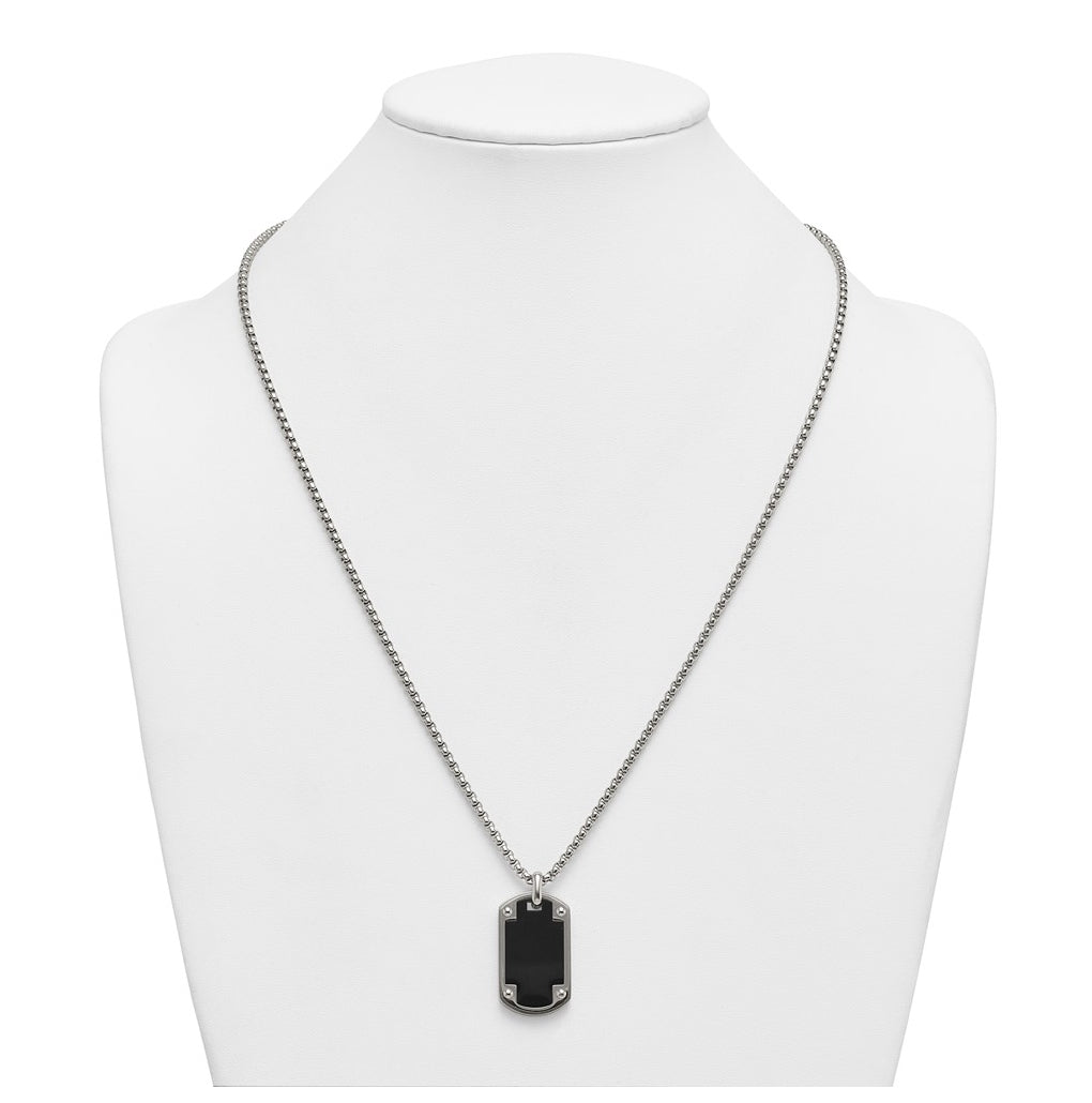 Stainless Steel Polished Black IP-plated Center Dog Tag 24in Necklace – Elegant Jewelry Gift for Birthday, Anniversary, Engagement, Wedding