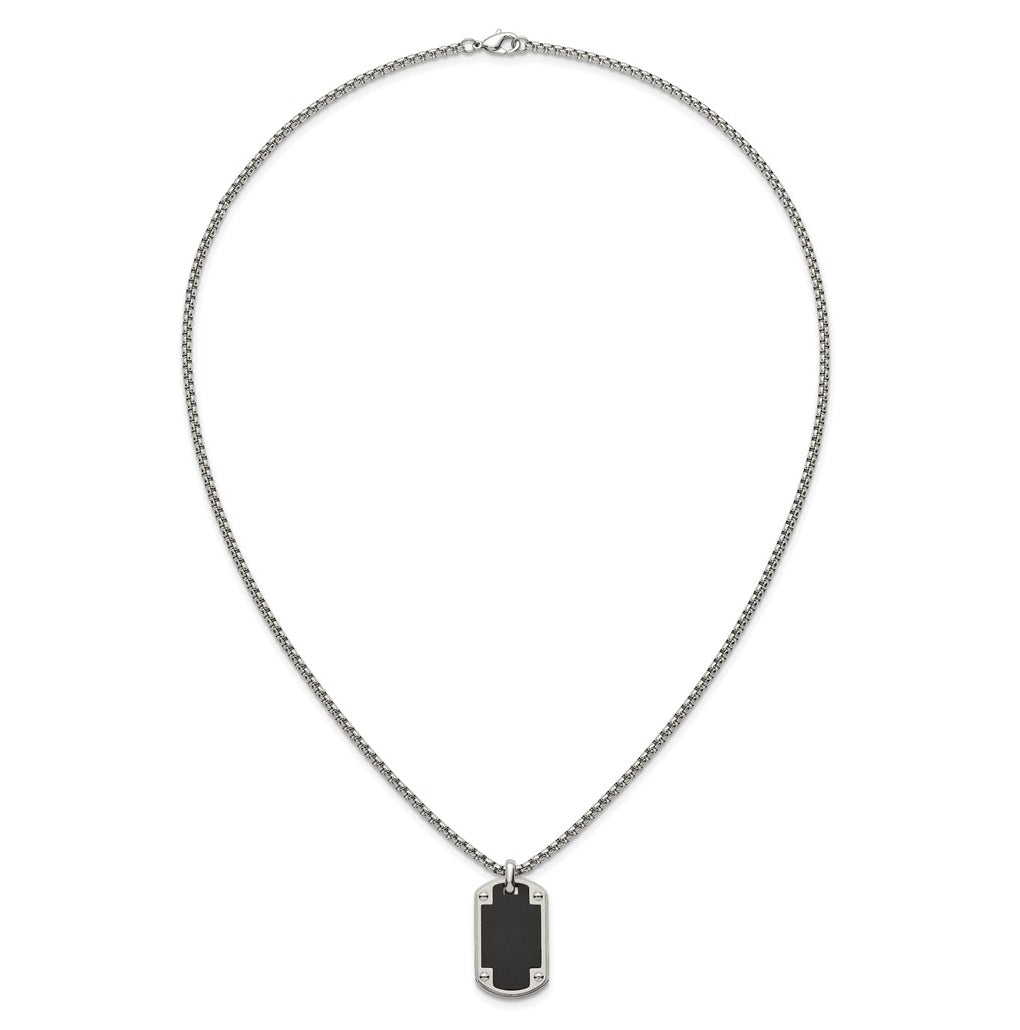Stainless Steel Polished Black IP-plated Center Dog Tag 24in Necklace – Elegant Jewelry Gift for Birthday, Anniversary, Engagement, Wedding