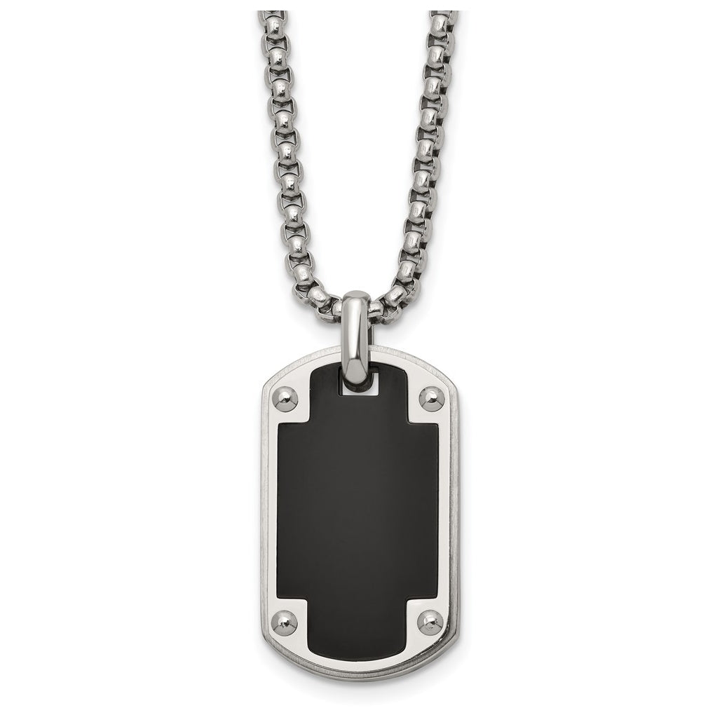 Stainless Steel Polished Black IP-plated Center Dog Tag 24in Necklace – Elegant Jewelry Gift for Birthday, Anniversary, Engagement, Wedding