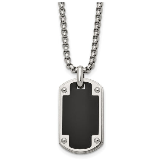 Stainless Steel Polished Black IP-plated Center Dog Tag 24in Necklace – Elegant Jewelry Gift for Birthday, Anniversary, Engagement, Wedding