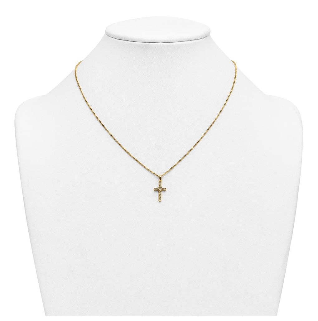 Stainless Steel Polished Yellow IP Cubic Zirconia Cross with Heart 18in with 2in ext Necklace – Elegant Jewelry Gift for Birthday, Anniversary, Engagement, Wedding
