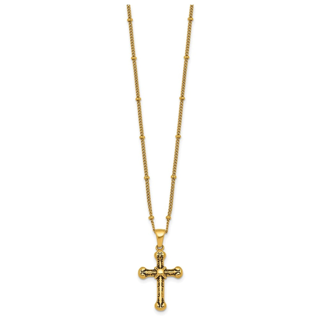 Stainless Steel Polished Enameled Yellow IP Cross 18in with 1.75in ext Necklace – Elegant Jewelry Gift for Birthday, Anniversary, Engagement, Wedding