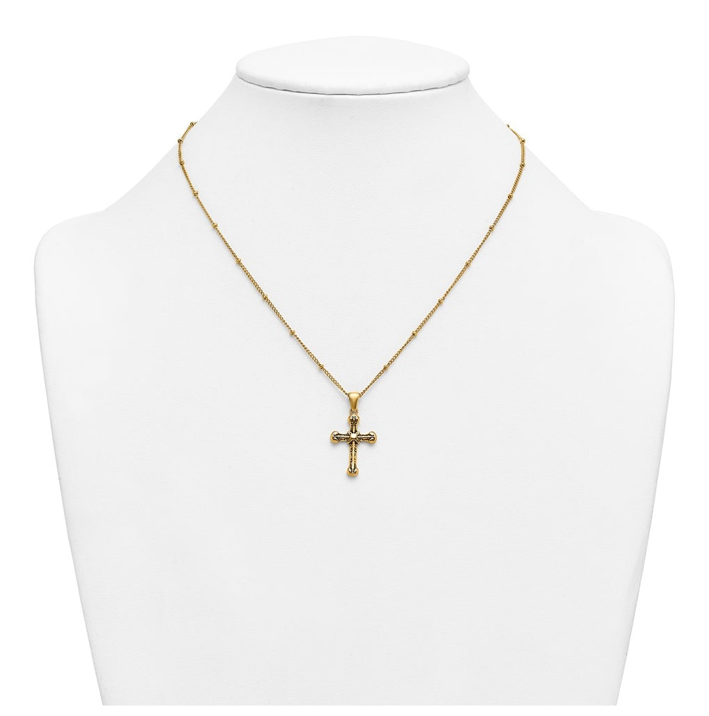 Stainless Steel Polished Enameled Yellow IP Cross 18in with 1.75in ext Necklace – Elegant Jewelry Gift for Birthday, Anniversary, Engagement, Wedding
