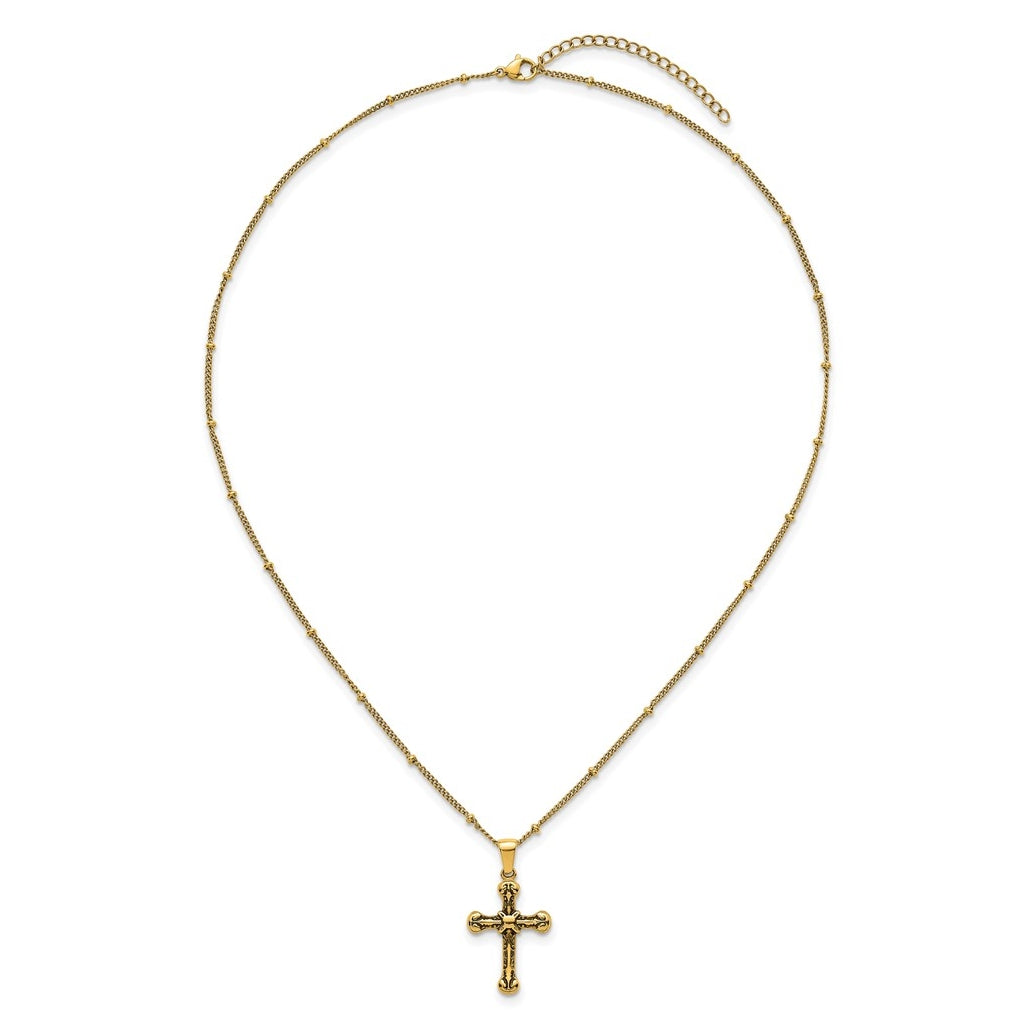 Stainless Steel Polished Enameled Yellow IP Cross 18in with 1.75in ext Necklace – Elegant Jewelry Gift for Birthday, Anniversary, Engagement, Wedding