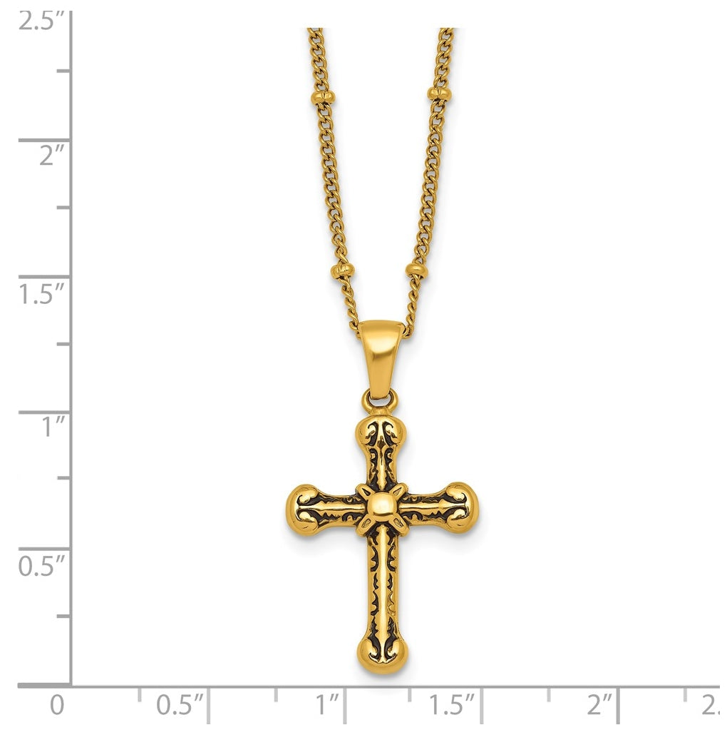 Stainless Steel Polished Enameled Yellow IP Cross 18in with 1.75in ext Necklace – Elegant Jewelry Gift for Birthday, Anniversary, Engagement, Wedding