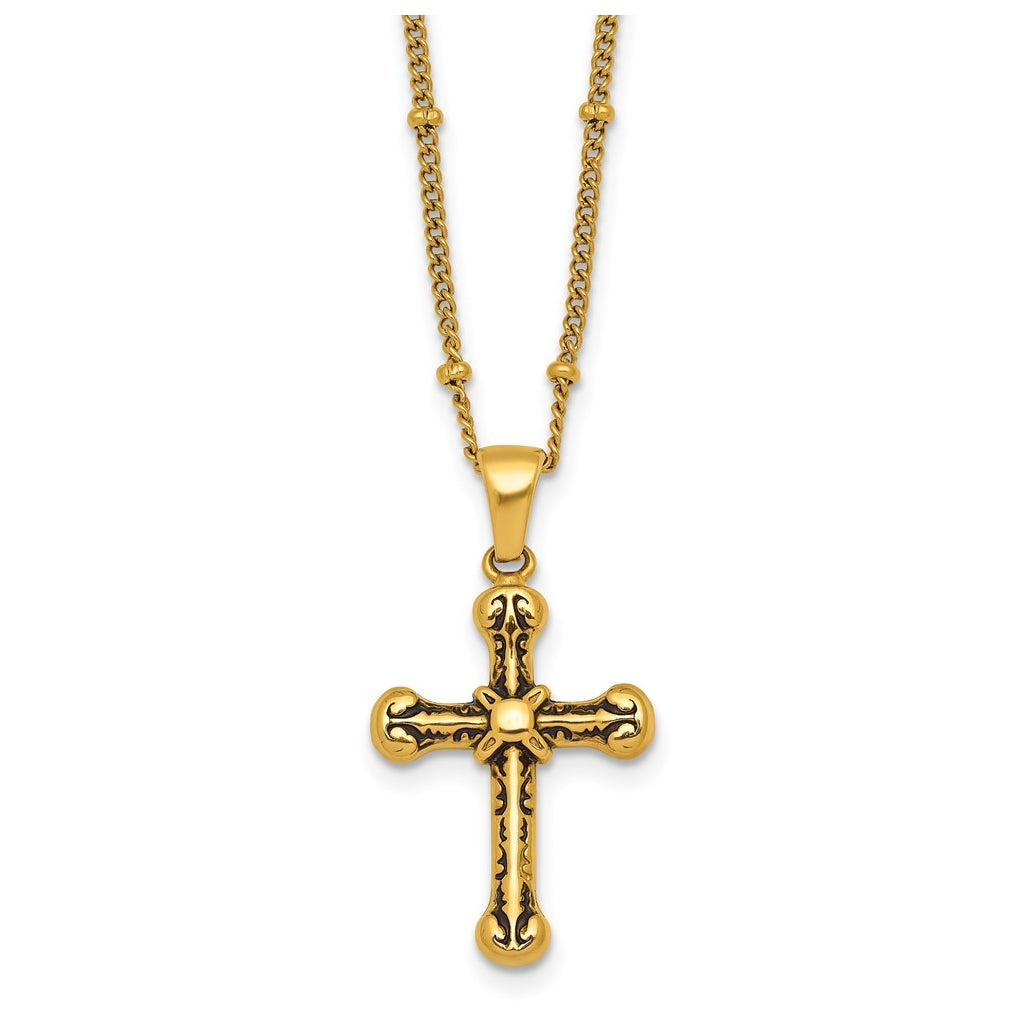 Stainless Steel Polished Enameled Yellow IP Cross 18in with 1.75in ext Necklace – Elegant Jewelry Gift for Birthday, Anniversary, Engagement, Wedding