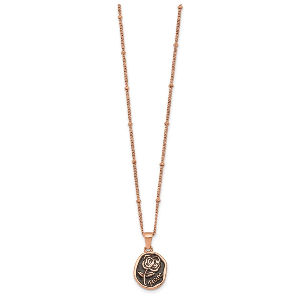 Stainless Steel Polished Rose IP Blk Enamel Rose 18in with 1.75in ext Necklace – Elegant Jewelry Gift for Birthday, Anniversary, Engagement, Wedding