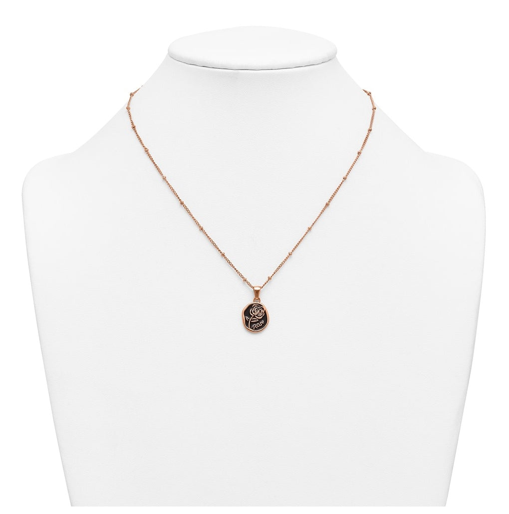 Stainless Steel Polished Rose IP Blk Enamel Rose 18in with 1.75in ext Necklace – Elegant Jewelry Gift for Birthday, Anniversary, Engagement, Wedding
