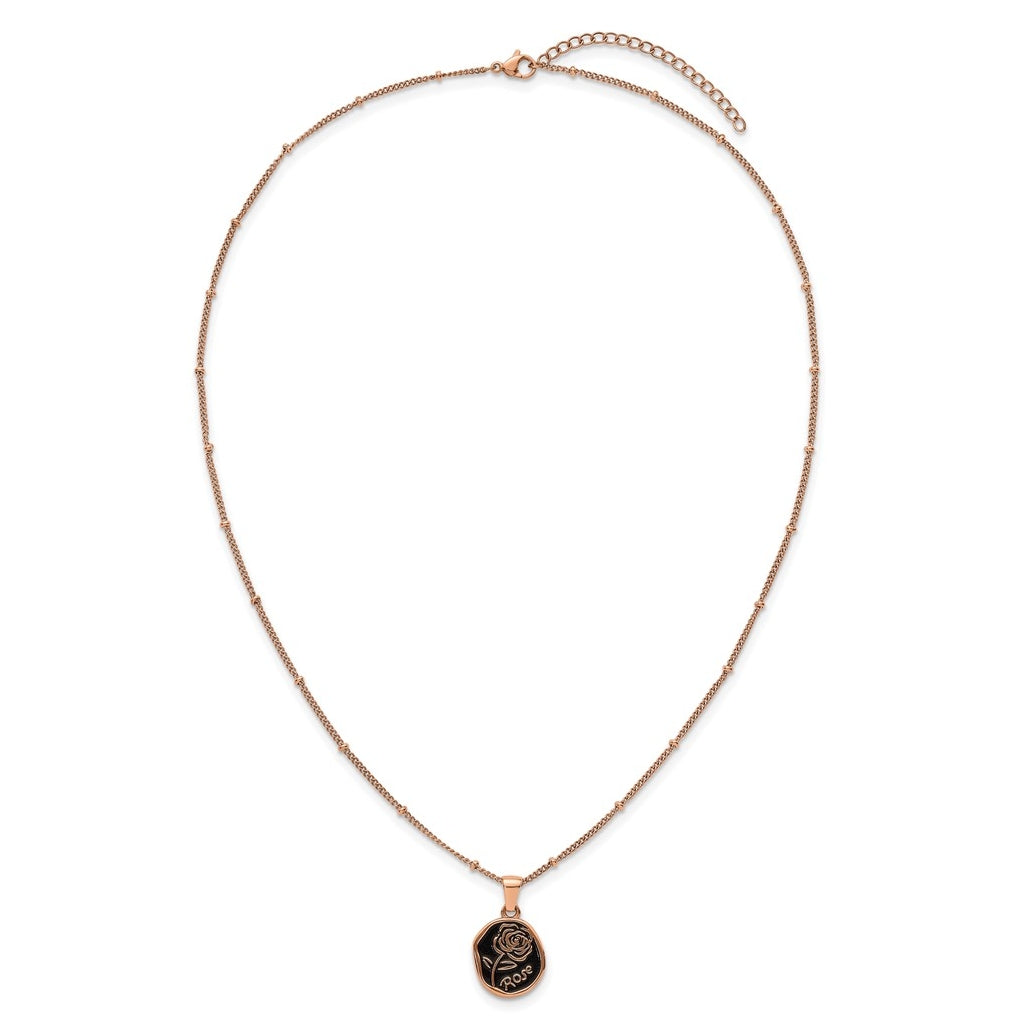 Stainless Steel Polished Rose IP Blk Enamel Rose 18in with 1.75in ext Necklace – Elegant Jewelry Gift for Birthday, Anniversary, Engagement, Wedding