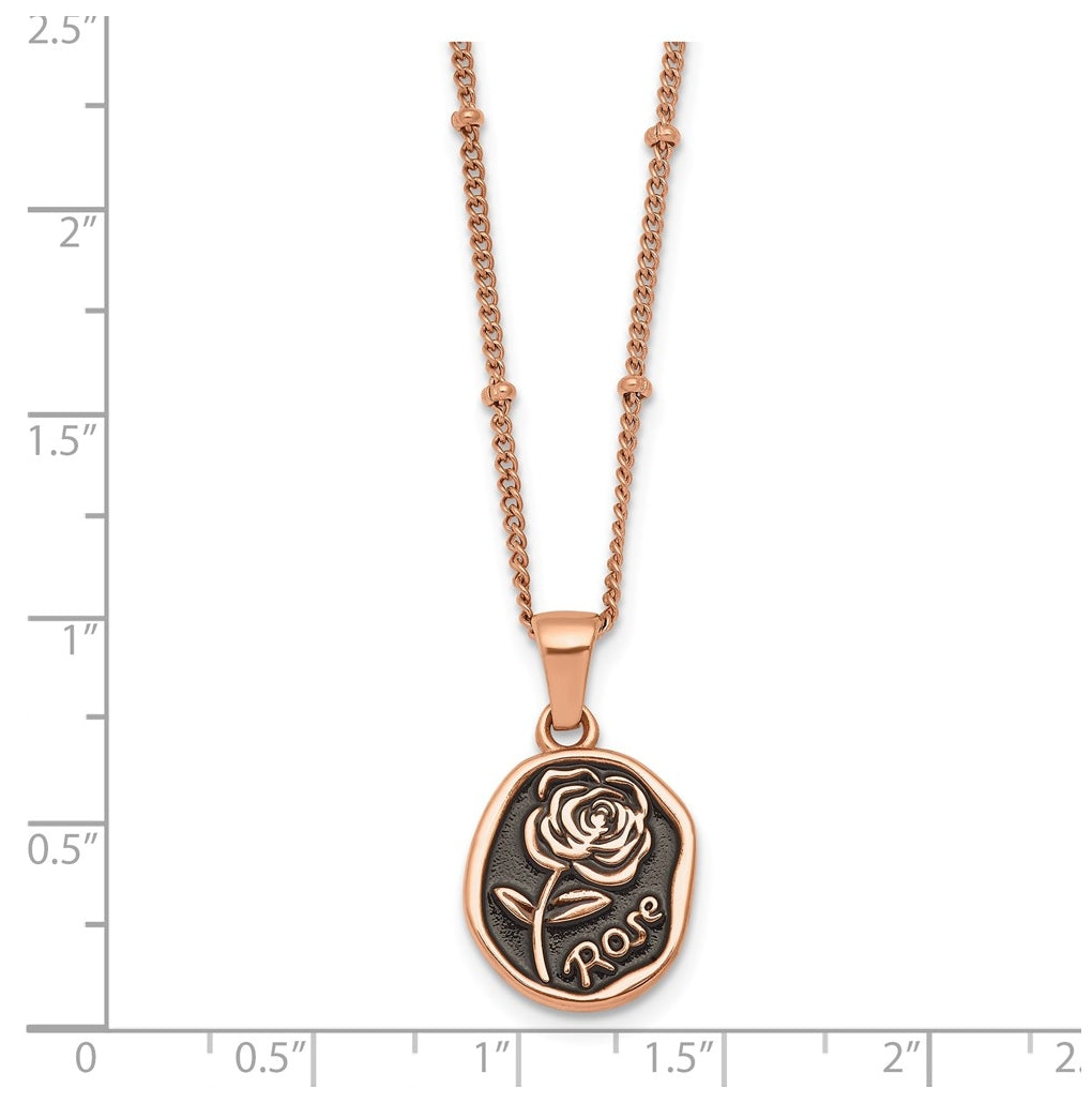 Stainless Steel Polished Rose IP Blk Enamel Rose 18in with 1.75in ext Necklace – Elegant Jewelry Gift for Birthday, Anniversary, Engagement, Wedding