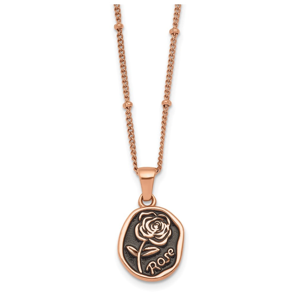 Stainless Steel Polished Rose IP Blk Enamel Rose 18in with 1.75in ext Necklace – Elegant Jewelry Gift for Birthday, Anniversary, Engagement, Wedding