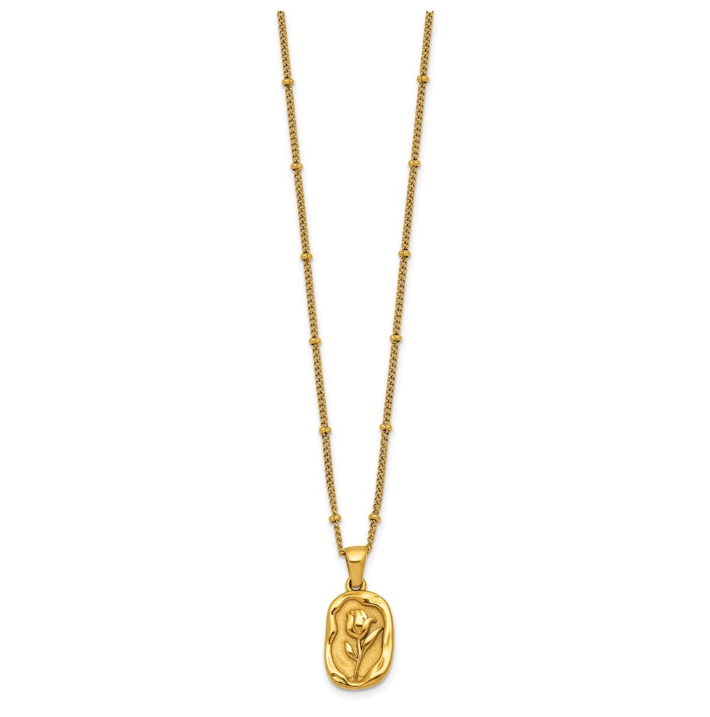 Stainless Steel Polished Yellow IP-plated Flower 18in with 1.75in ext Necklace – Elegant Jewelry Gift for Birthday, Anniversary, Engagement, Wedding