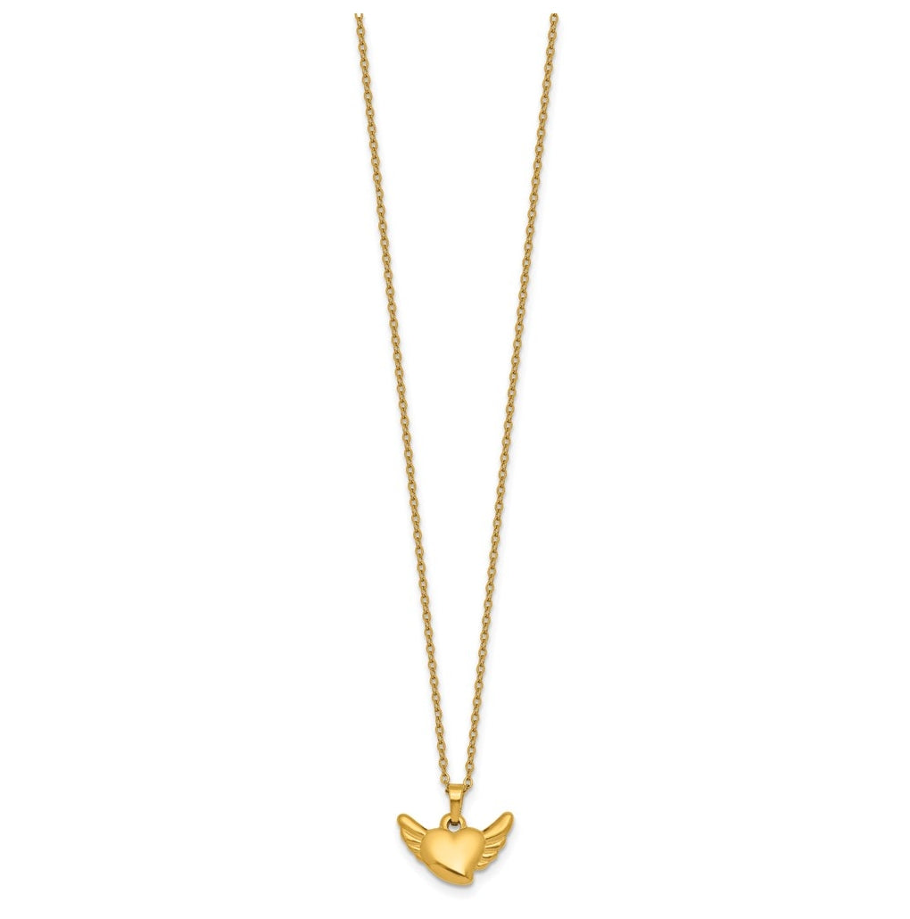 Stainless Steel Polished Yellow IP Heart with Wings 18in with 1.75in ext Necklace – Elegant Jewelry Gift for Birthday, Anniversary, Engagement, Wedding